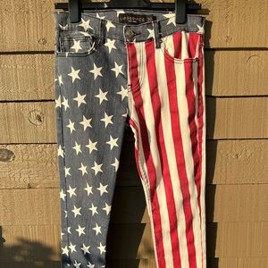 LIP SERVICE ROCKER AMERICAN FLAG PRINT SKINNY JEANS PANTS 4th of July🇺🇸